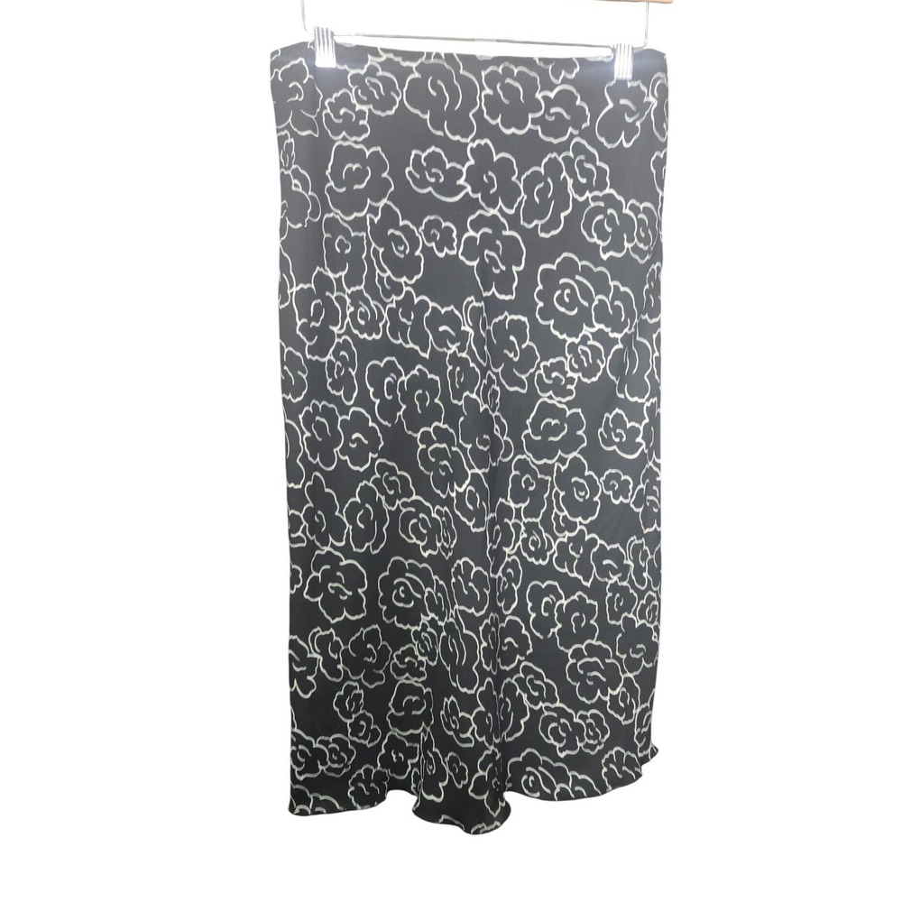 Vintage 90s Jody California Floral Midi Skirt Medium Black White Floral Print